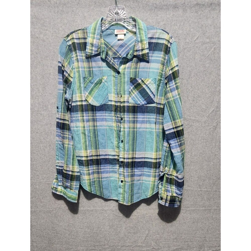 Mossimo Supply & Co Button Down Pleated Green/Blue Shirt Size M